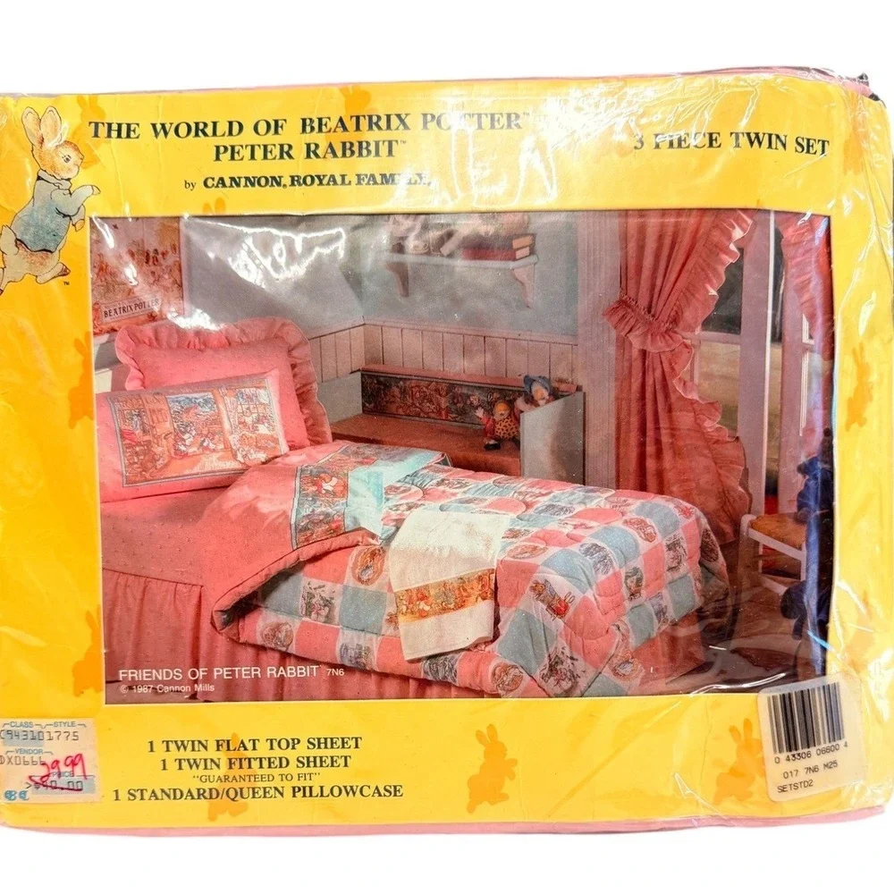 New Vintage 1987 Cannon Royal Family Beatrix Potter Twin Sheet  3pc Peter Rabbit